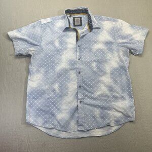Mizumi Mens Casual Shirt XL Modern Fit Blue White Tie Dye Patterned Short Sleeve